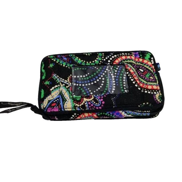 Vera Bradley Kiev Paisley Smartphone Wristlet Wallet ID Holder Zip Around Black - Picture 1 of 5
